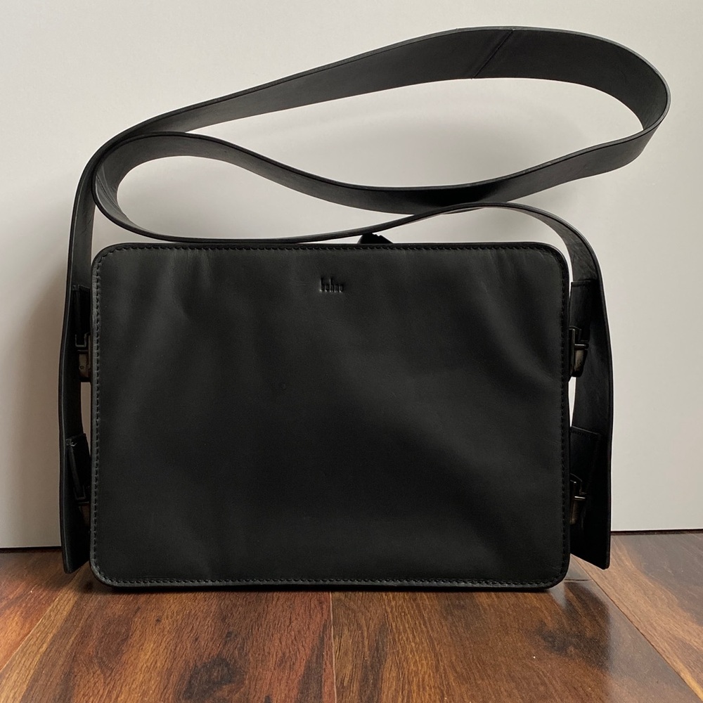 Behno Nappa Crossbody Bag Side Clips Long Handle Sleek Black Purse